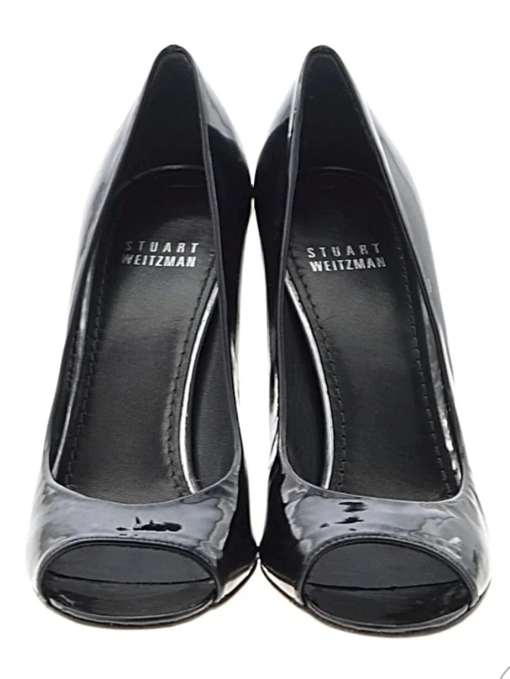 Stuart Weitzman Black Patent Leather Peep-Toe Heels Size 6.5